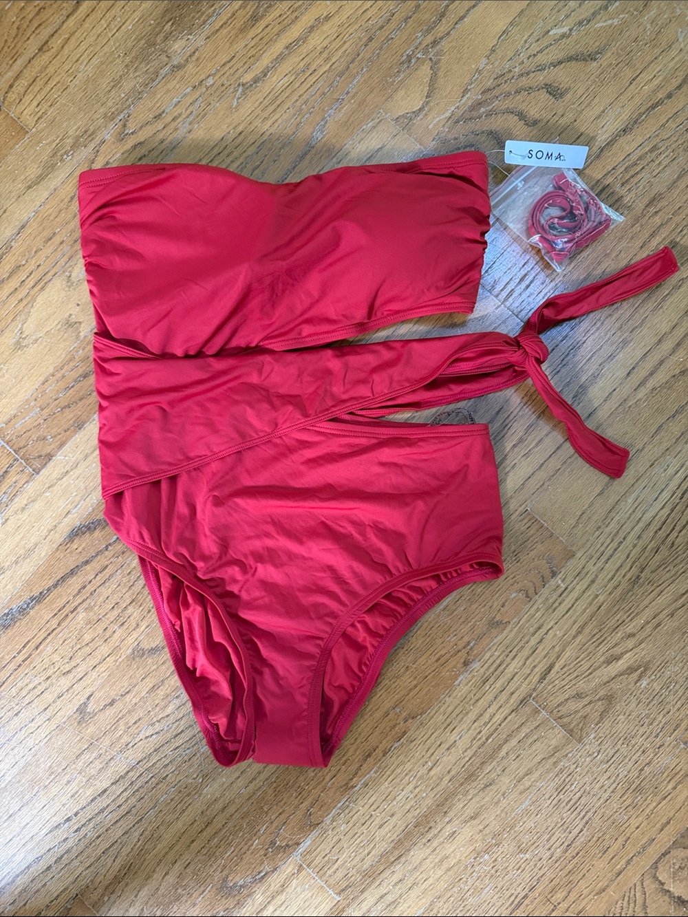 Soma One-Piece Bandeau Swimsuit with Side Tie NWT